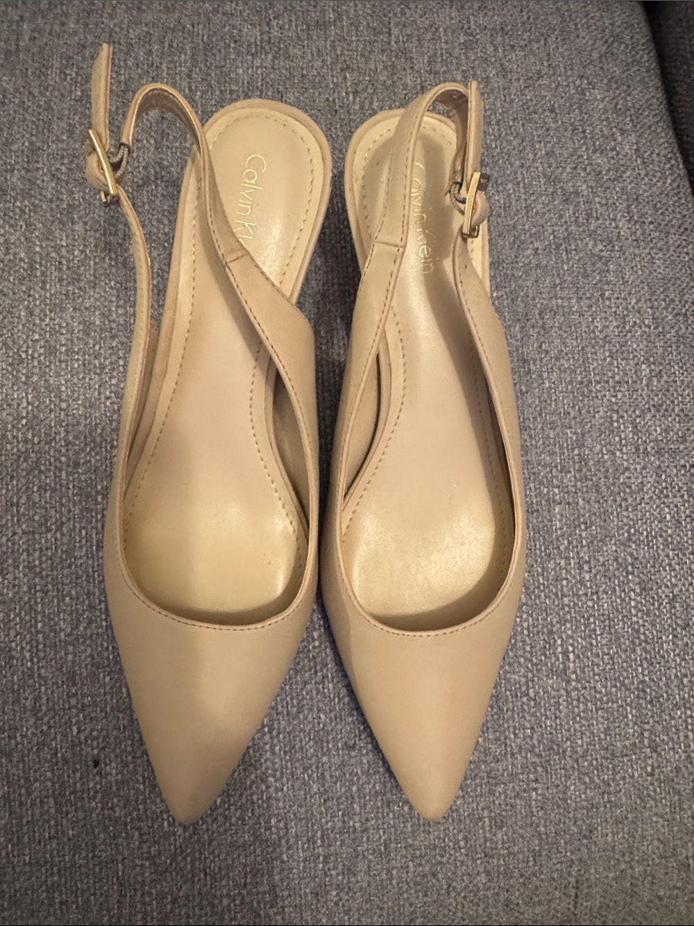 Calvin Klein Beige Pointed-Toe Slingback Heels ~ 7.5